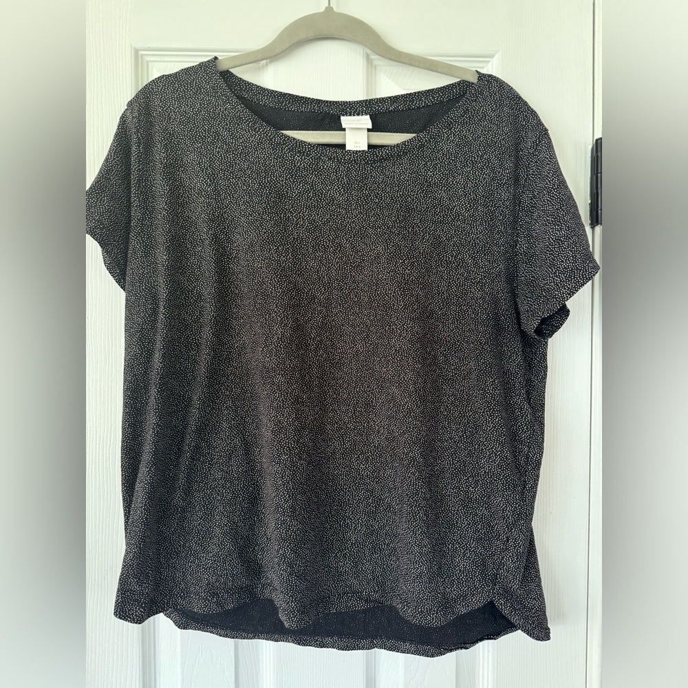 H&M basics cotton dressy top black white‎ dotted shirt Large